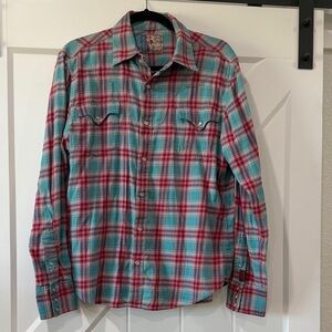 7 For All Mankind Red and turquoise Plaid Women's Button Down Shirt